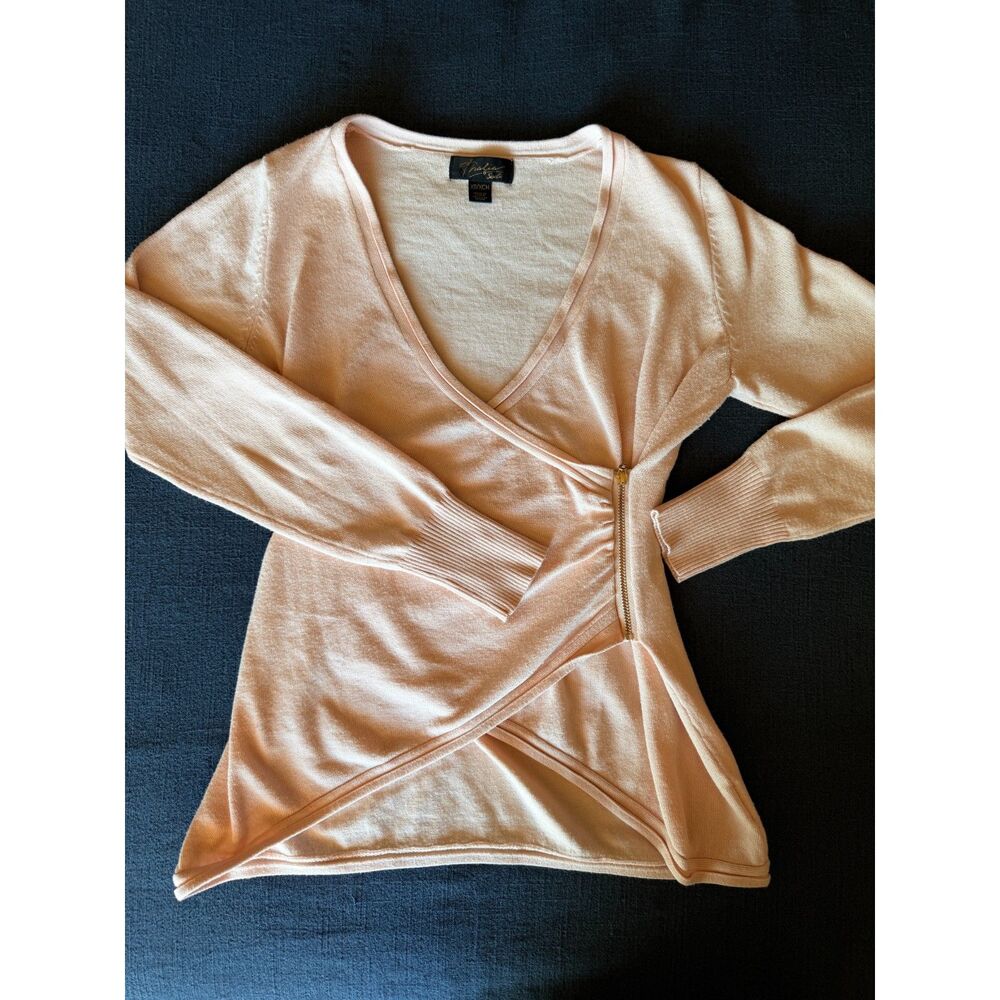 Thalia Sodi Light Pink Wrap Sweater Top Side Zip V Neck XS Coquette